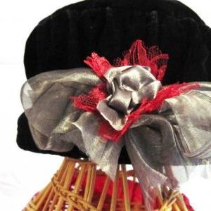 Vintage Velvet Hat Altered With Ribbon And Flowers