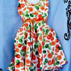 Vintage Fabric Retro Style Dress In Limes ,oranges..