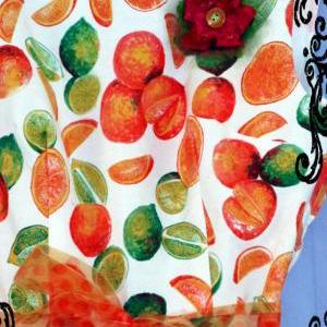 Vintage Fabric Retro Style Dress In Limes ,oranges..