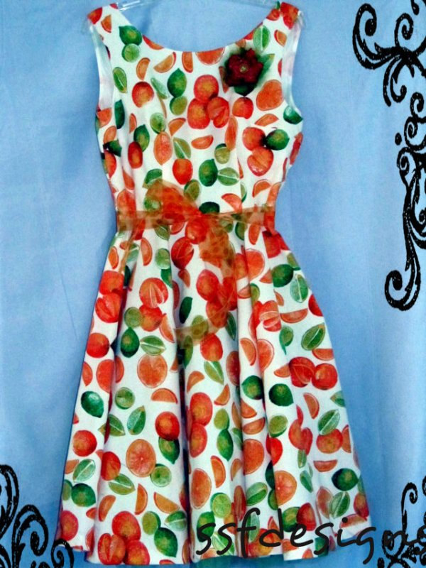 Vintage Fabric Retro Style Dress In Limes ,oranges And Lemons. Oh My...